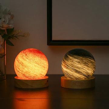3D Planet Moon Lamp with starry night projection and wooden stand