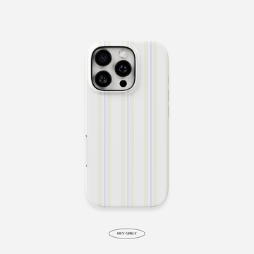Striped iPhone case in beige and purple. Glossy, cute, and soft girl aesthetic ready.
