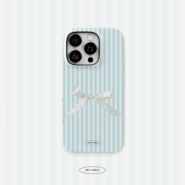 Blue striped iPhone case with bow print for coquette aesthetic