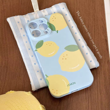 Fresh lemon fruit iPhone case with shockproof edges and glass lens