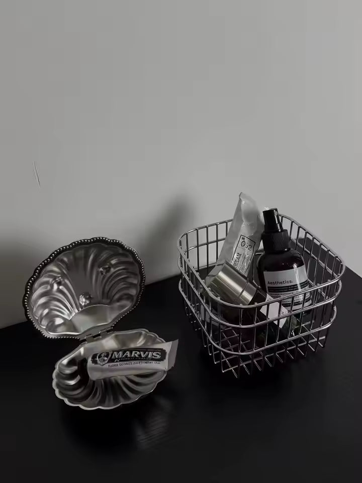 French retro metal shell box for aesthetic home decor