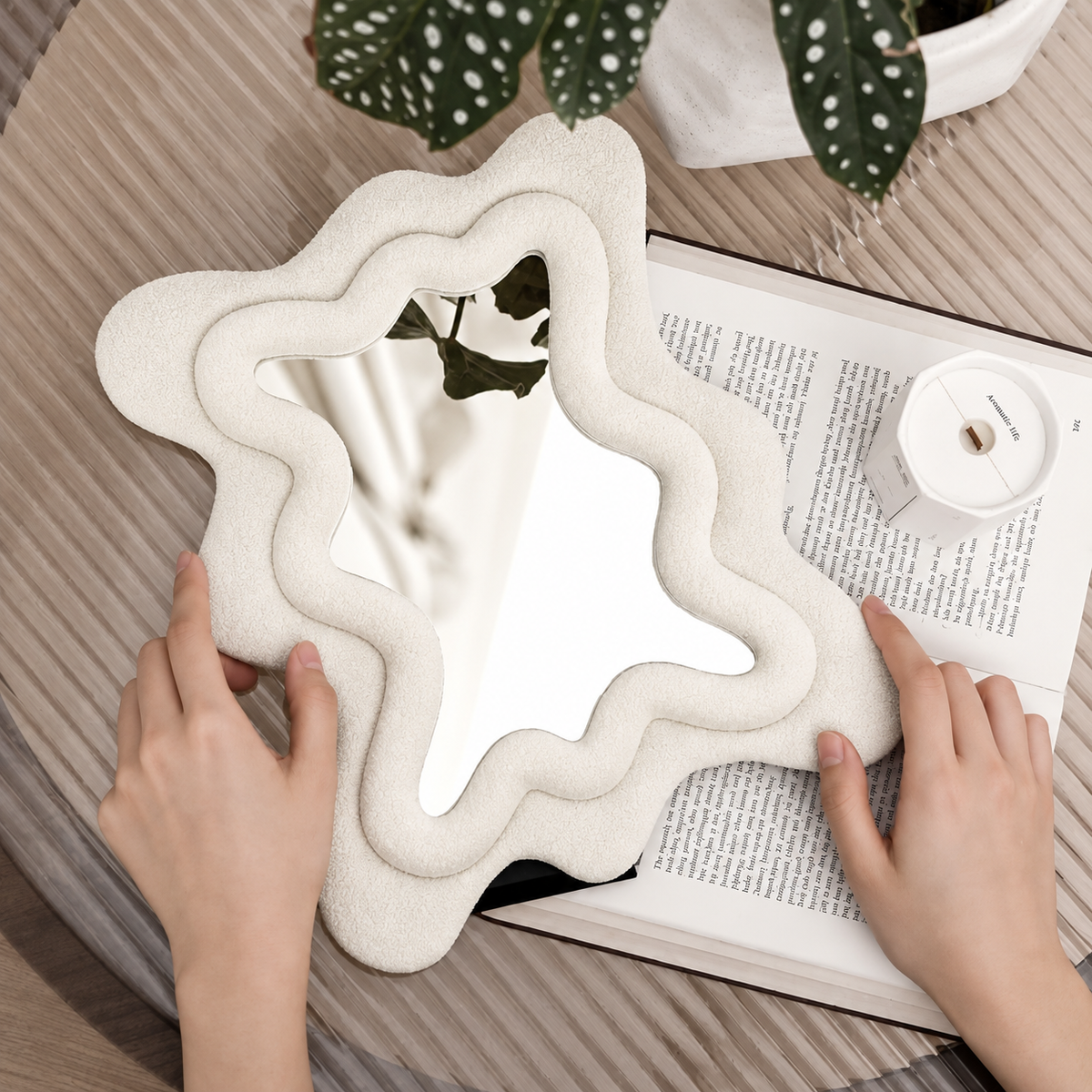 Flocked Wavy Tabletop Mirror