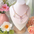 Angelcore aesthetic pearl choker necklace and floral hoop earrings