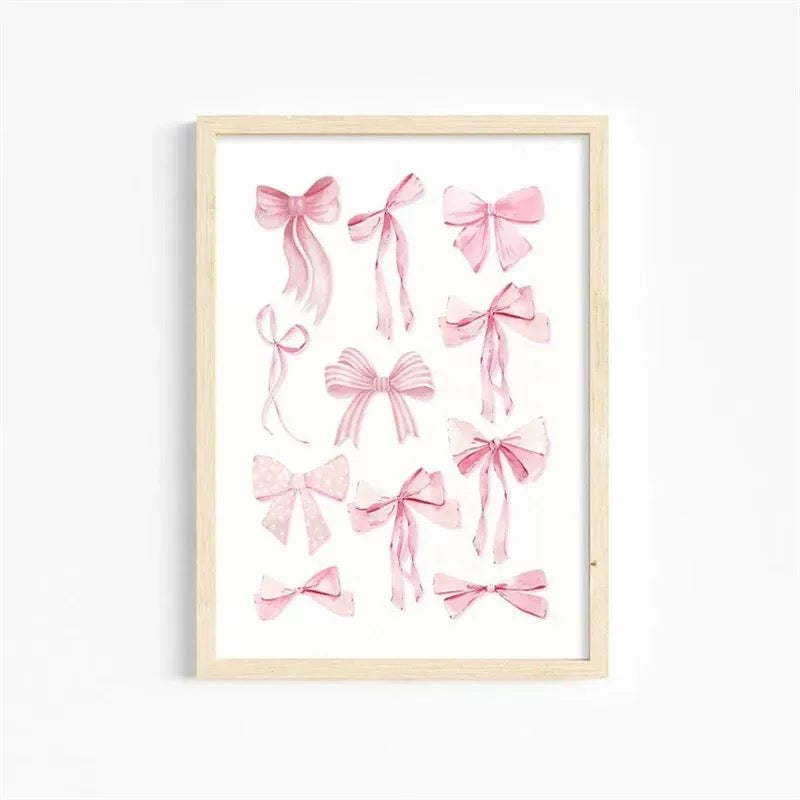 Aesthetic coquette-themed poster set styled for a modern college apartment.
