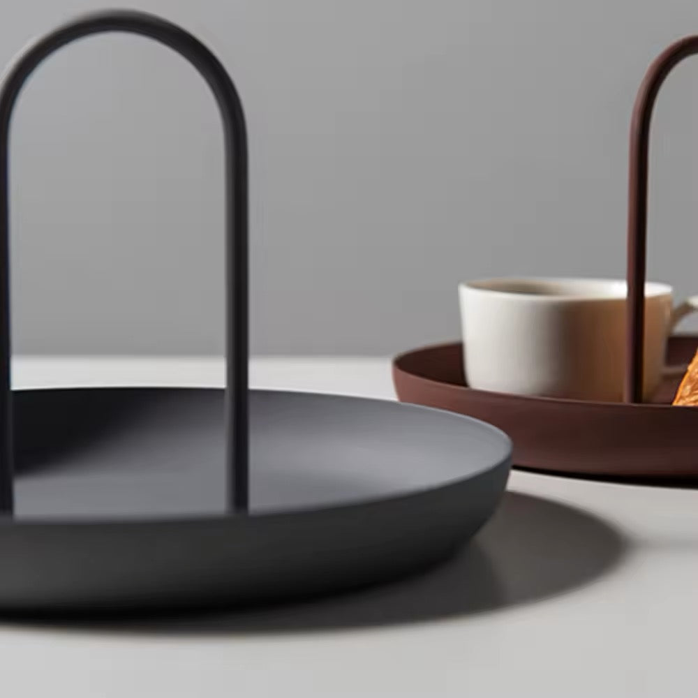 Close-up of the Nordic round aluminum tray showcasing its sleek, minimalist design.