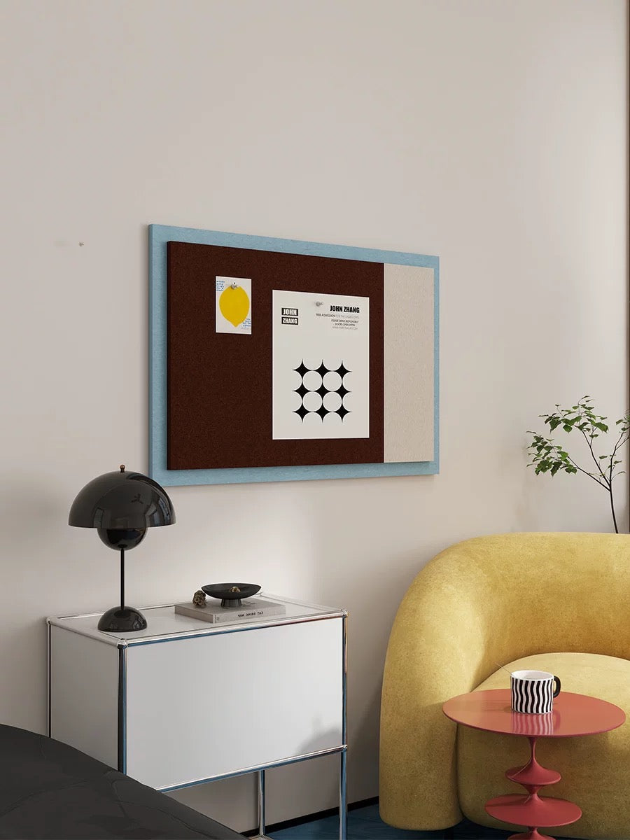 Bauhaus push pin board with geometric brown, cream and blue design