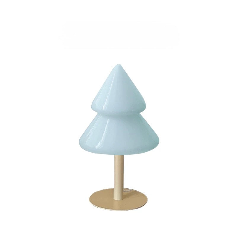 Blue Christmas tree lamp with wood-tone base