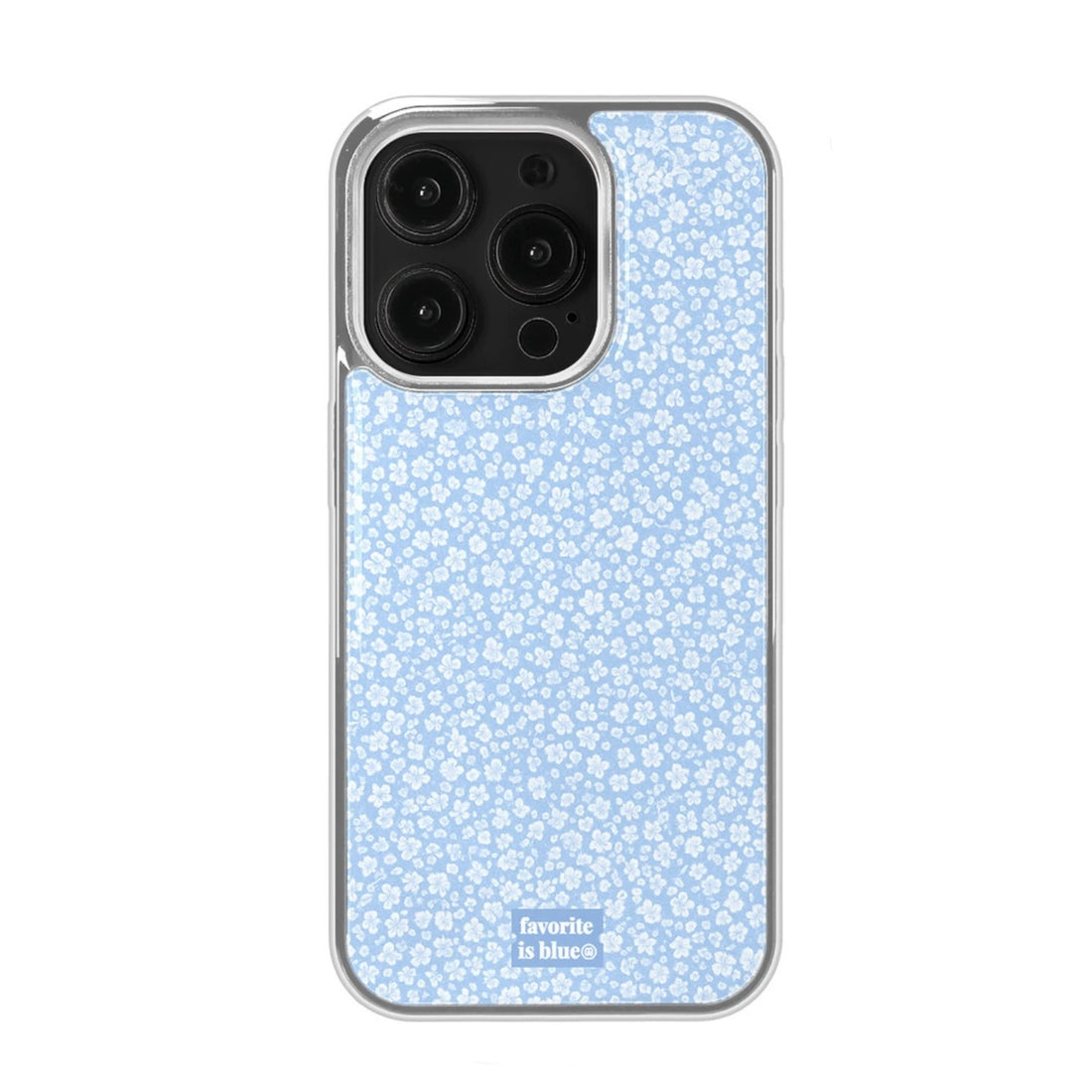 Phone case with blue floral pattern and 'favorite is blue' text on a white background