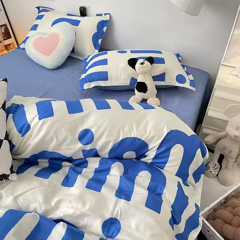 Full size cotton bedding set with letter print