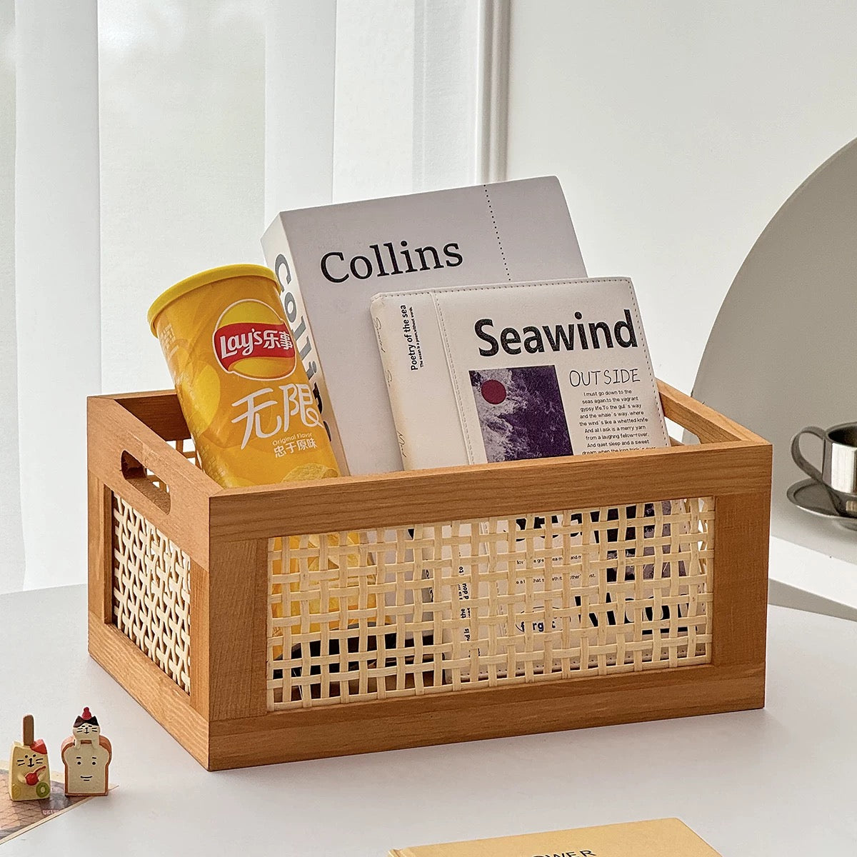 Bohemian Style Wooden Storage Basket – Perfect for Books and Snacks