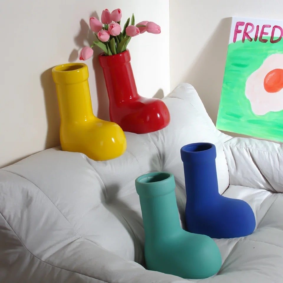 Ceramic Red Boots Vase for Ikebana and Flowers