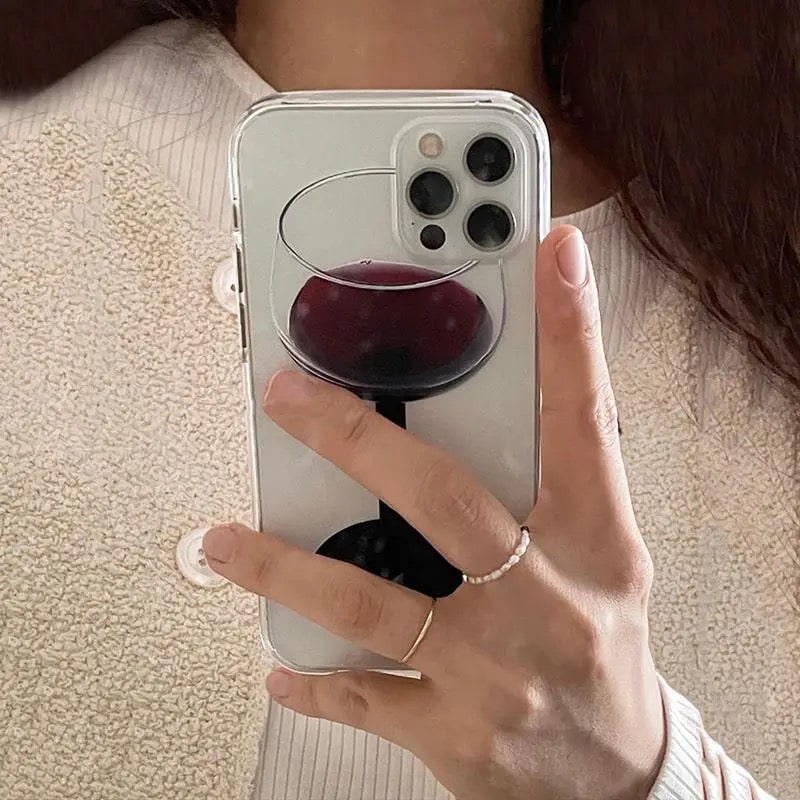 Korean Champagne Glass Phone Case – Elegant Transparent Cover for iPhone Models