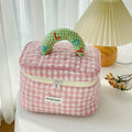Portable chic plaid toiletry bag with large storage for makeup and essentials