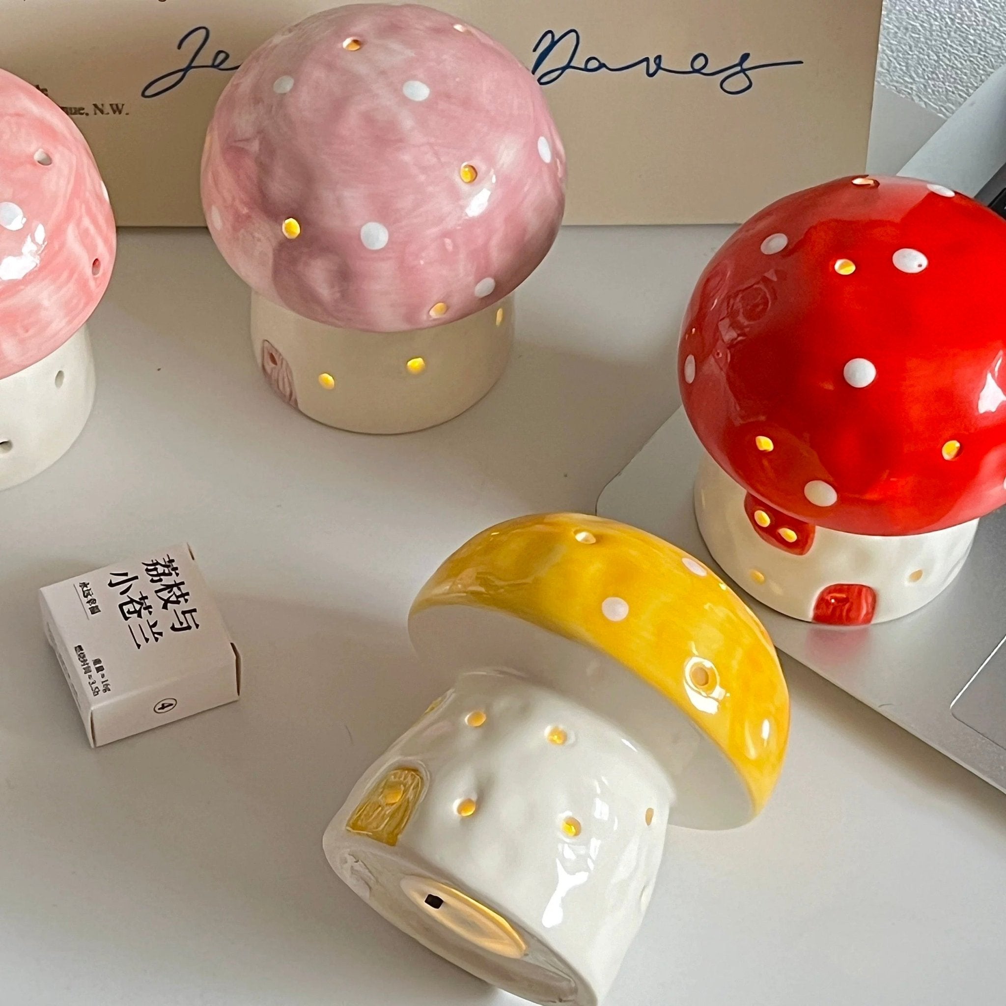 Fairycore style décor with ceramic mushroom night light