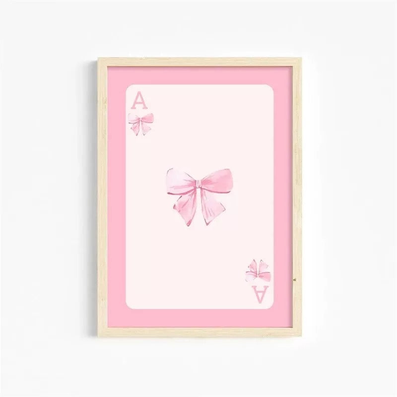 Canvas painting of cherries tied with a bow for aesthetic soft girl decor.