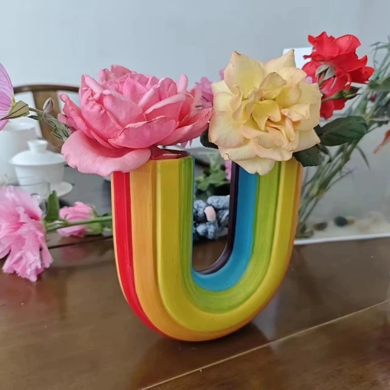 Aesthetic Rainbow Vase – Modern Resin Flowerpot for Office and Home Decor