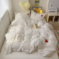 White Embroidered Heart Bedding Set