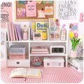 Compact desktop organizer for stationery and cosmetics with a heart-shaped drawer and sleek modern design