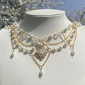 Gold pearl fairycore choker necklace with vintage-inspired charm