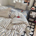 Close-up of cotton percale fabric in aesthetic stripe pattern