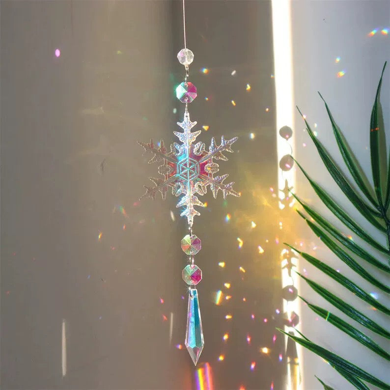 Reflective crystal suncatcher as holiday decoration or gift