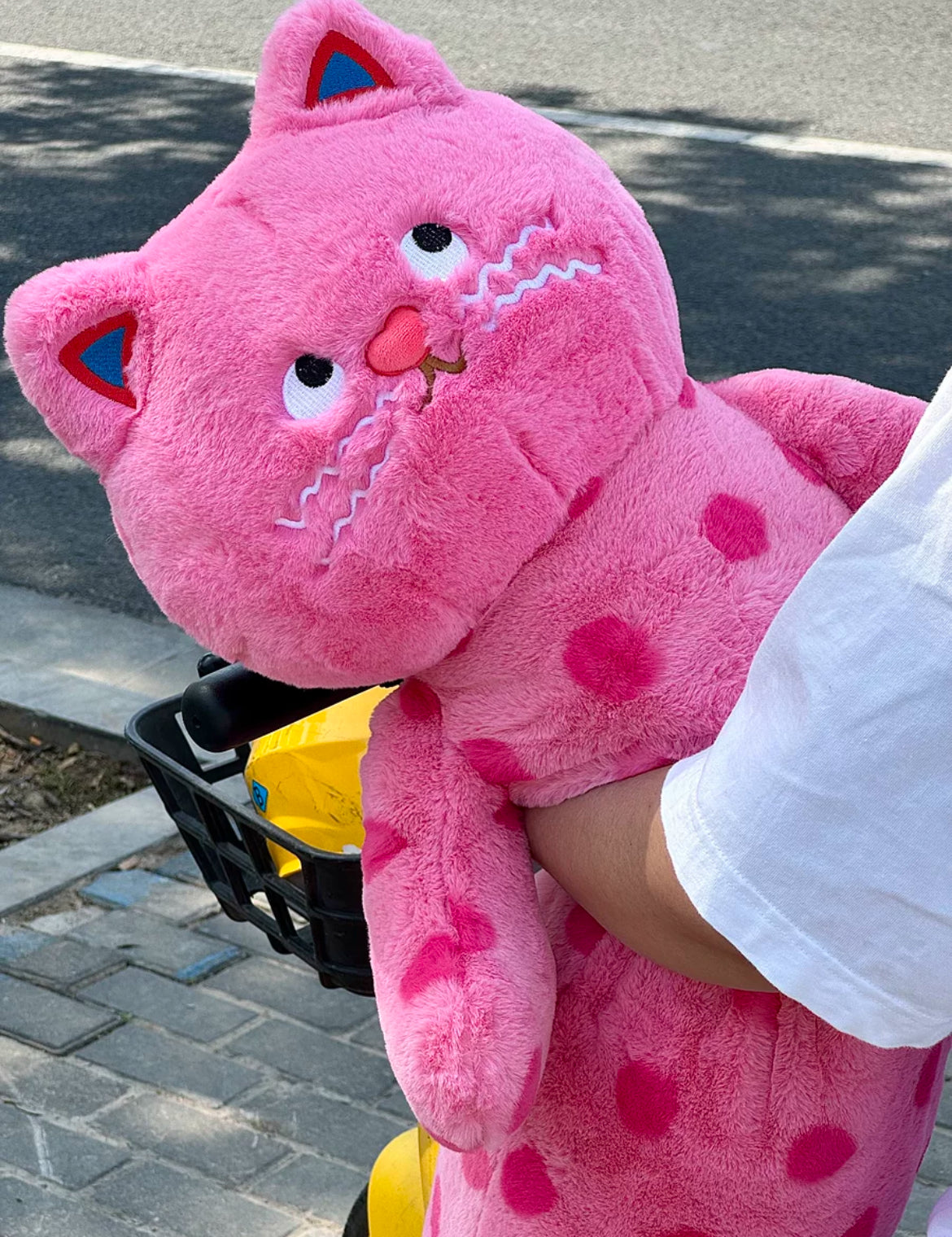 Adorable pink polka dot cat plush for cute room decor ideas