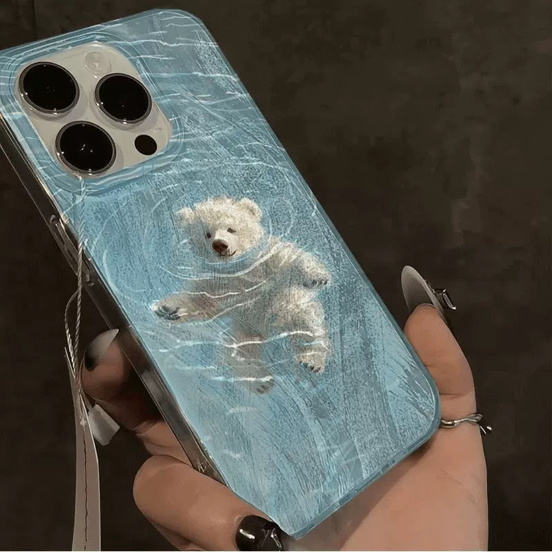 Feather texture anti-drop iPhone cover with bear design