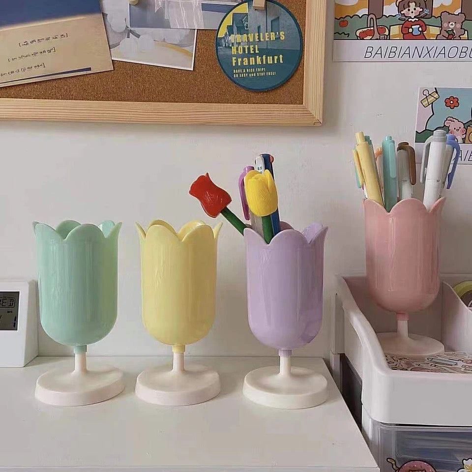 Multifunctional tulip stationery organizer for school supplies