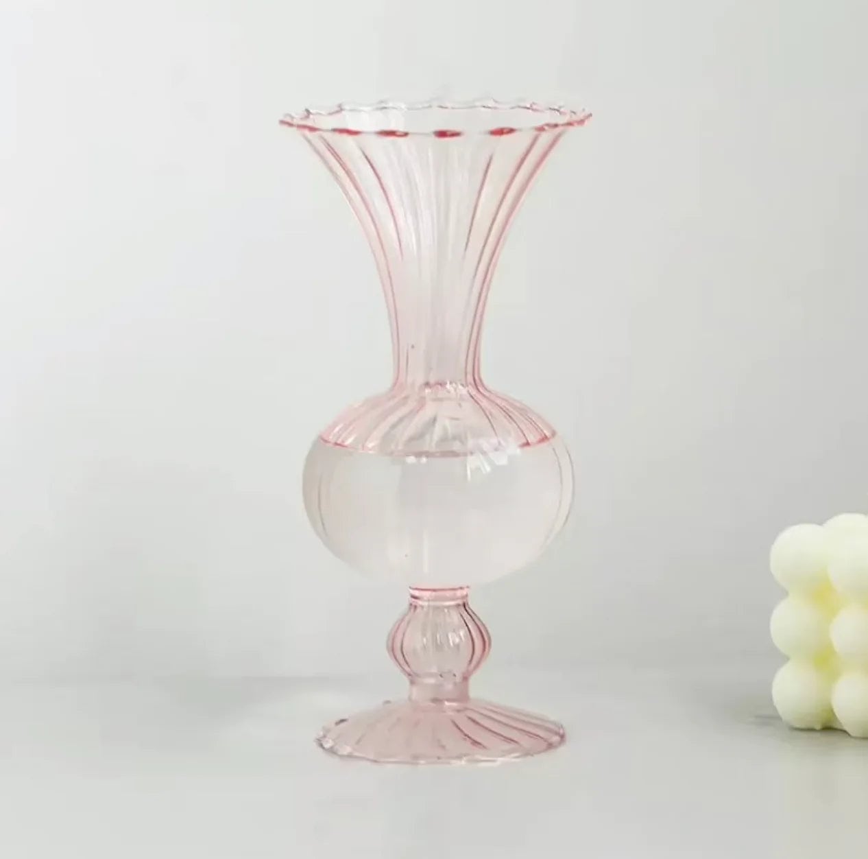 ransparent Rounded Glass Flute Vase for Office and Home Decoration
