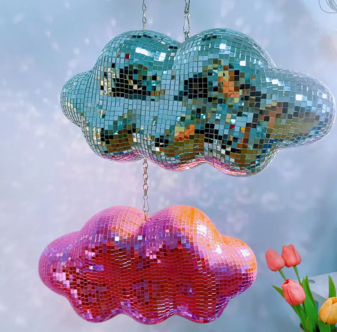 Reflective pink cloud disco decor – cute dorm or wedding gift.