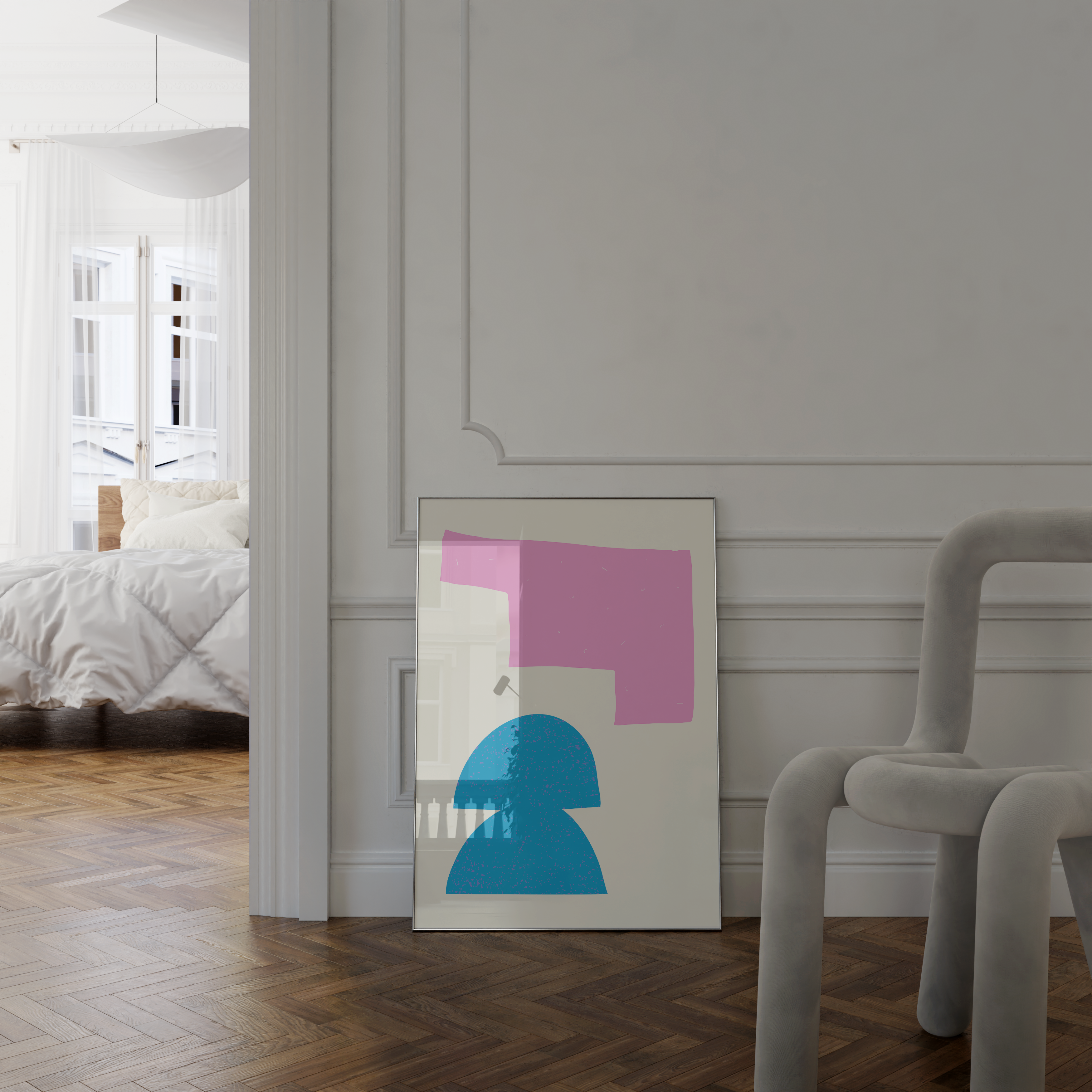 Vibrant abstract artwork with mid-century modern inspiration