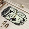 Bold novelty rug in Gen Z bedroom with minimalist modern furniture