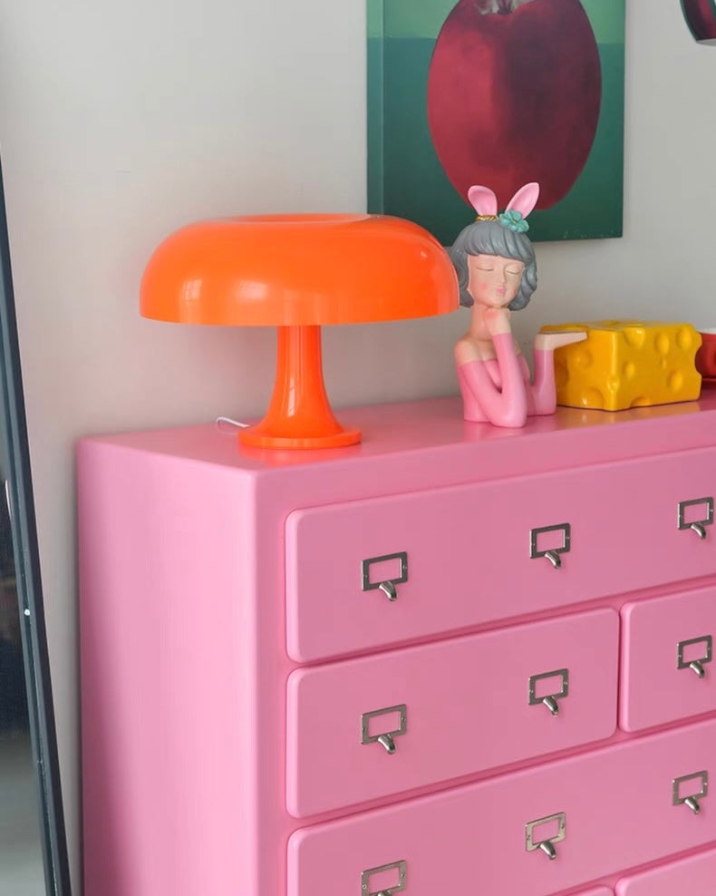 Pink dopamine cabinet with ten drawers used for stylish storage in small room