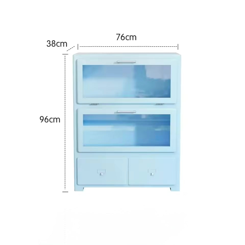 Pink dopamine display cabinet adding colorful storage and figurine display to interiors