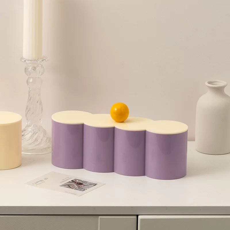 Aesthetic purple organizer box for vanity and bathroom with cute round design and lid