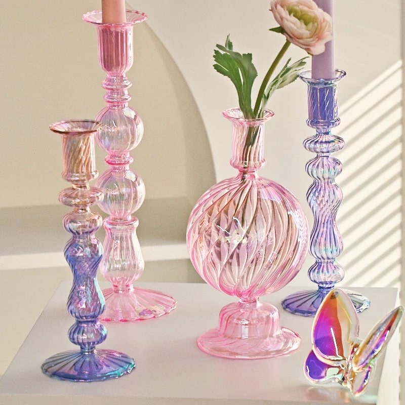 Elegant Glass Vase and Candle Holder – Transparent Purple Glass Design