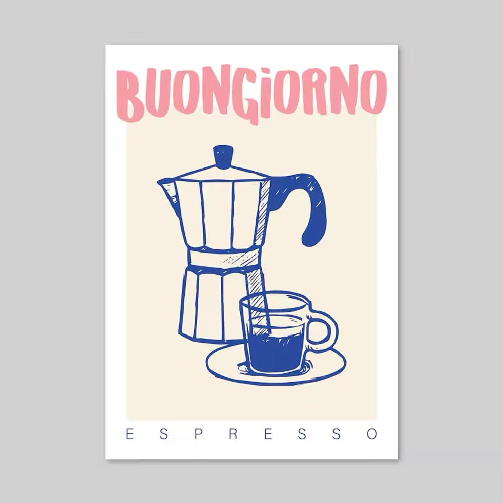 Modern coffee poster featuring vintage espresso artwork
