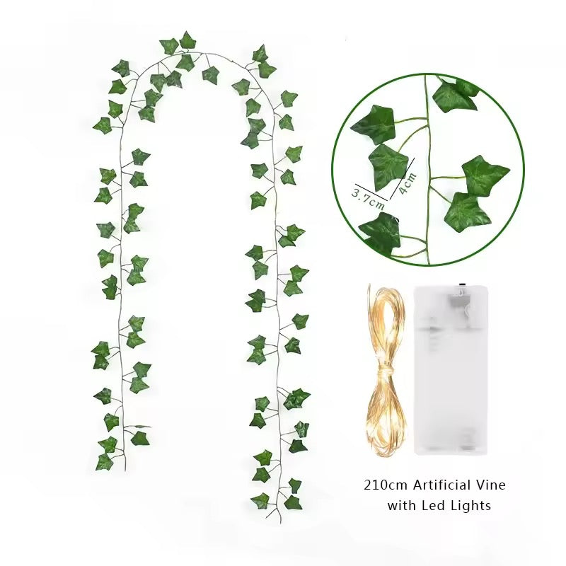 Romantic lighting setup with silk greenery vines and cozy warm white LEDs.