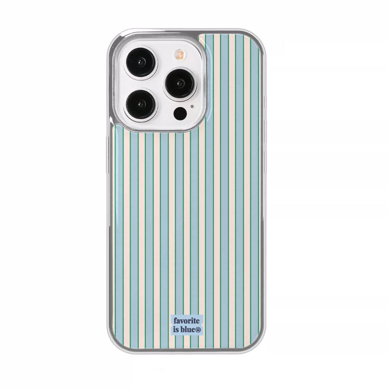 Phone case with blue and green striped pattern on a white background