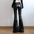 Women's leather flare pants with slim fit design