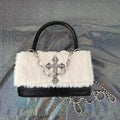 Harajuku-style Y2K gothic handbag with cross applique and chain strap. Perfect grunge accessory for women’s fashion.
