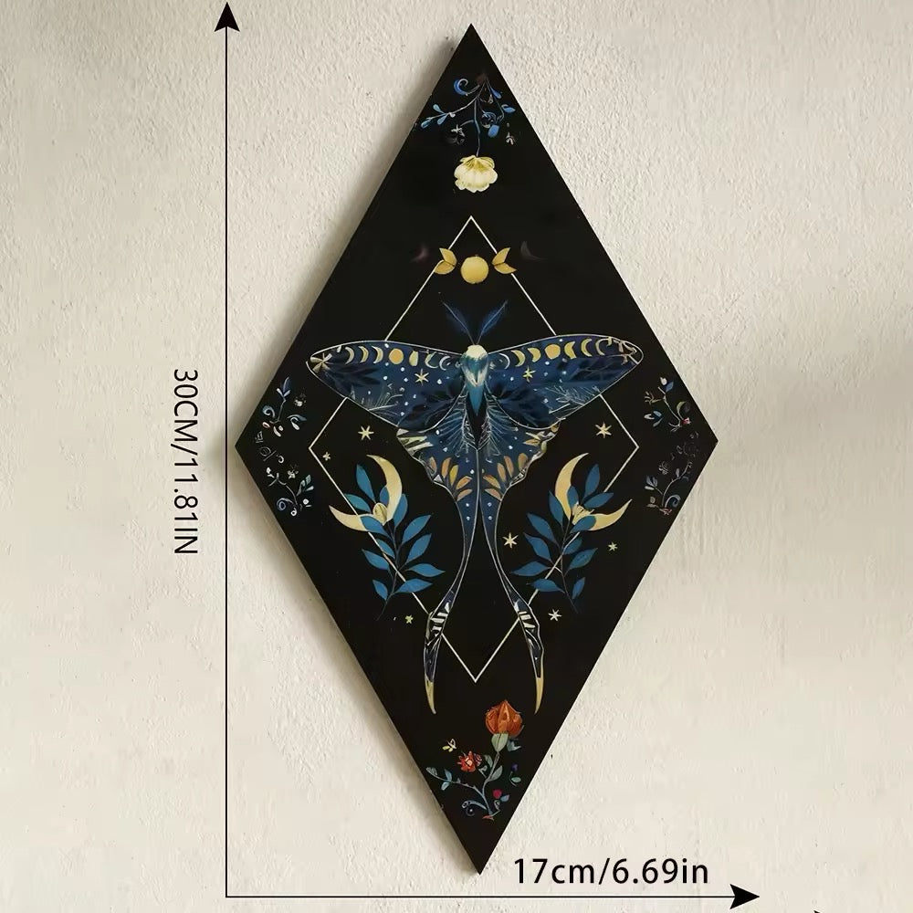 Boho star and moon wooden plaque for bedroom wall