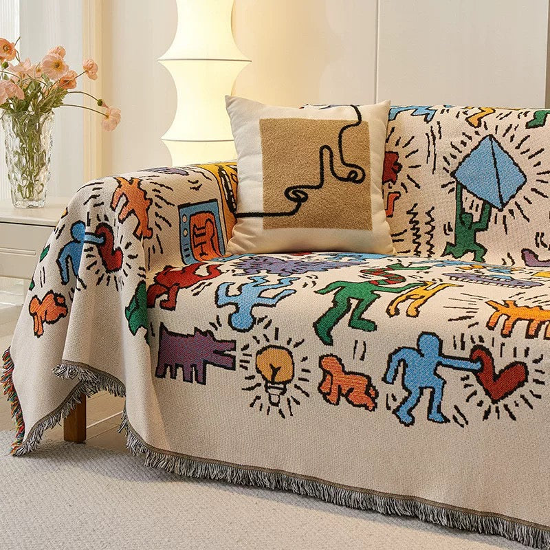 Blanket folded neatly, showing the detailed jacquard weave texture