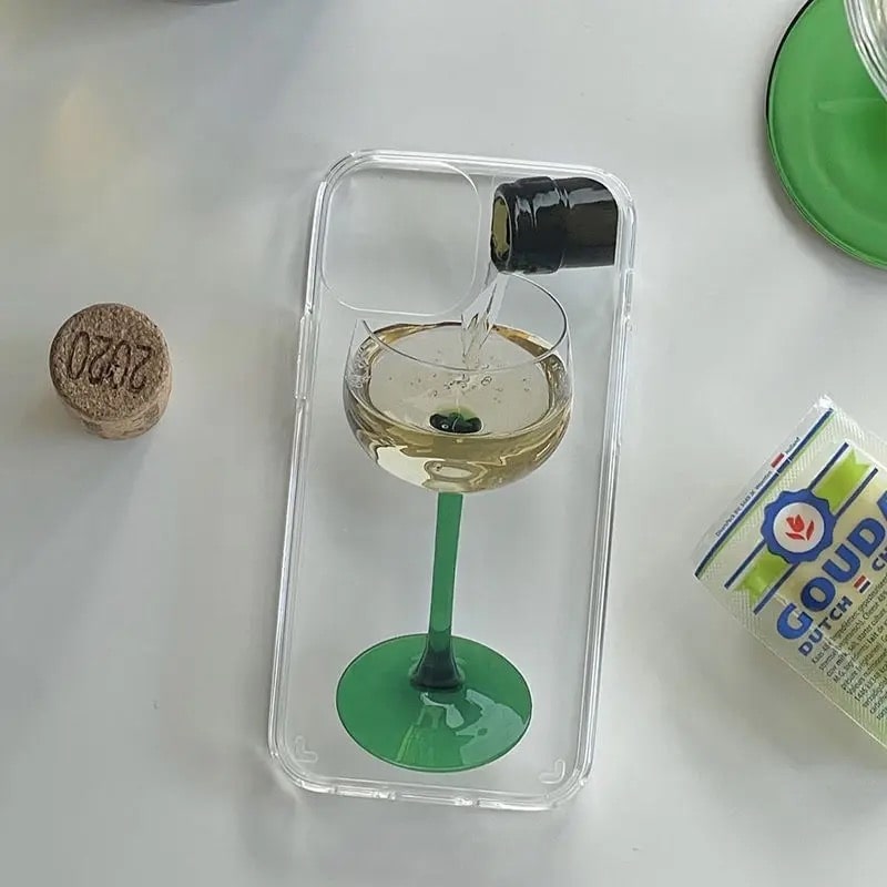 Elegant Red Wine Glass iPhone Case – Korean INS-Inspired Transparent Cover