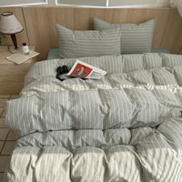 Grey Minimalist Striped Duvet Cover Set