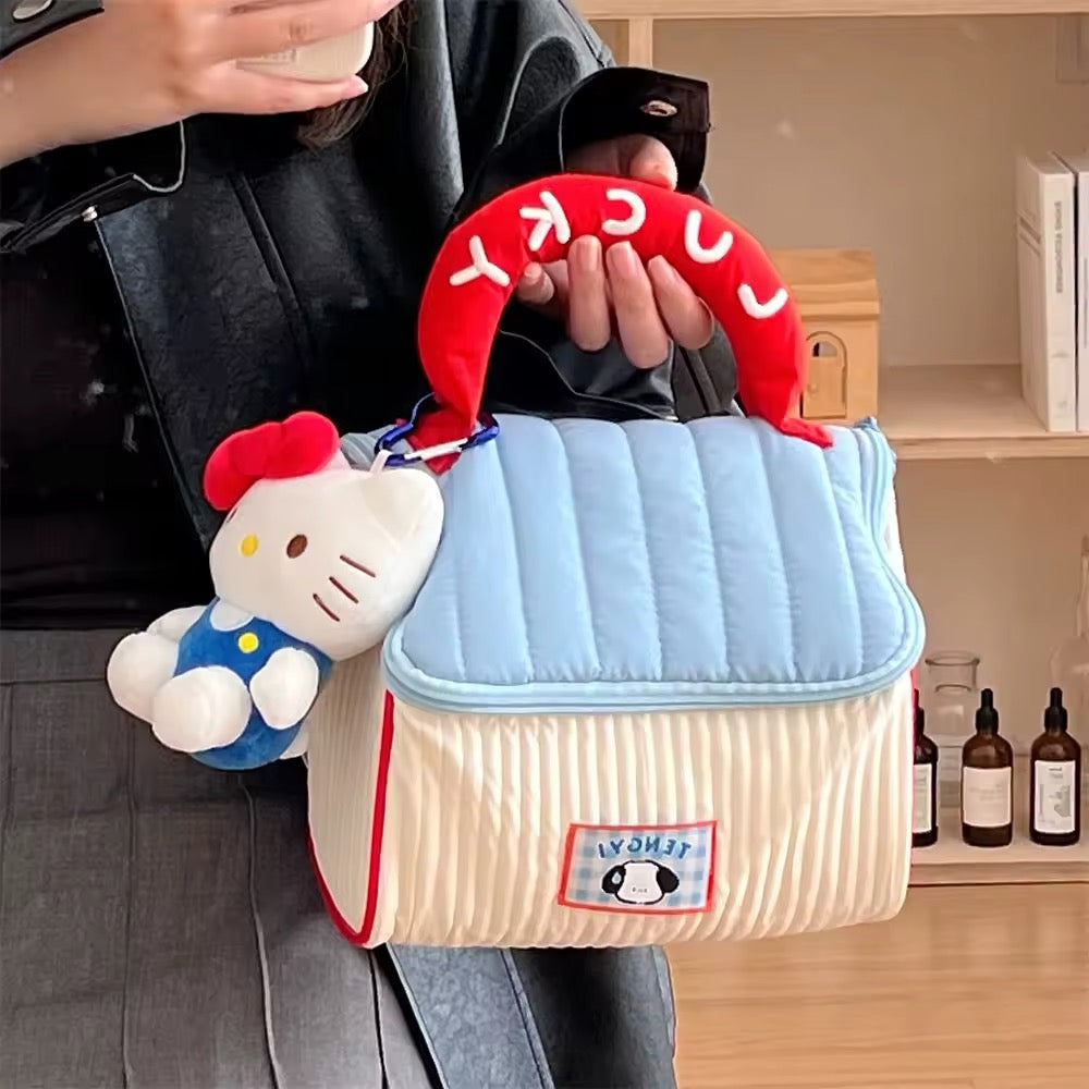 Kawaii makeup organizer for girls and women, house-shaped bag with zippered closure, perfect for gifting