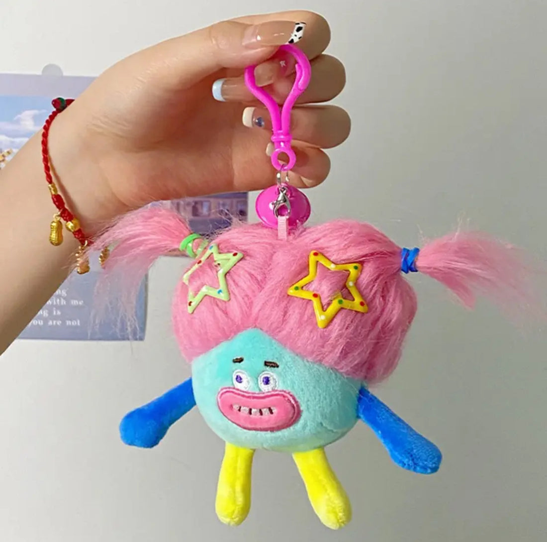 Plush Hair Doll Keychain – Korean Funny Colored Hair Doll