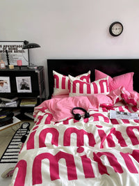 Korean Pink Letter Bedding Set