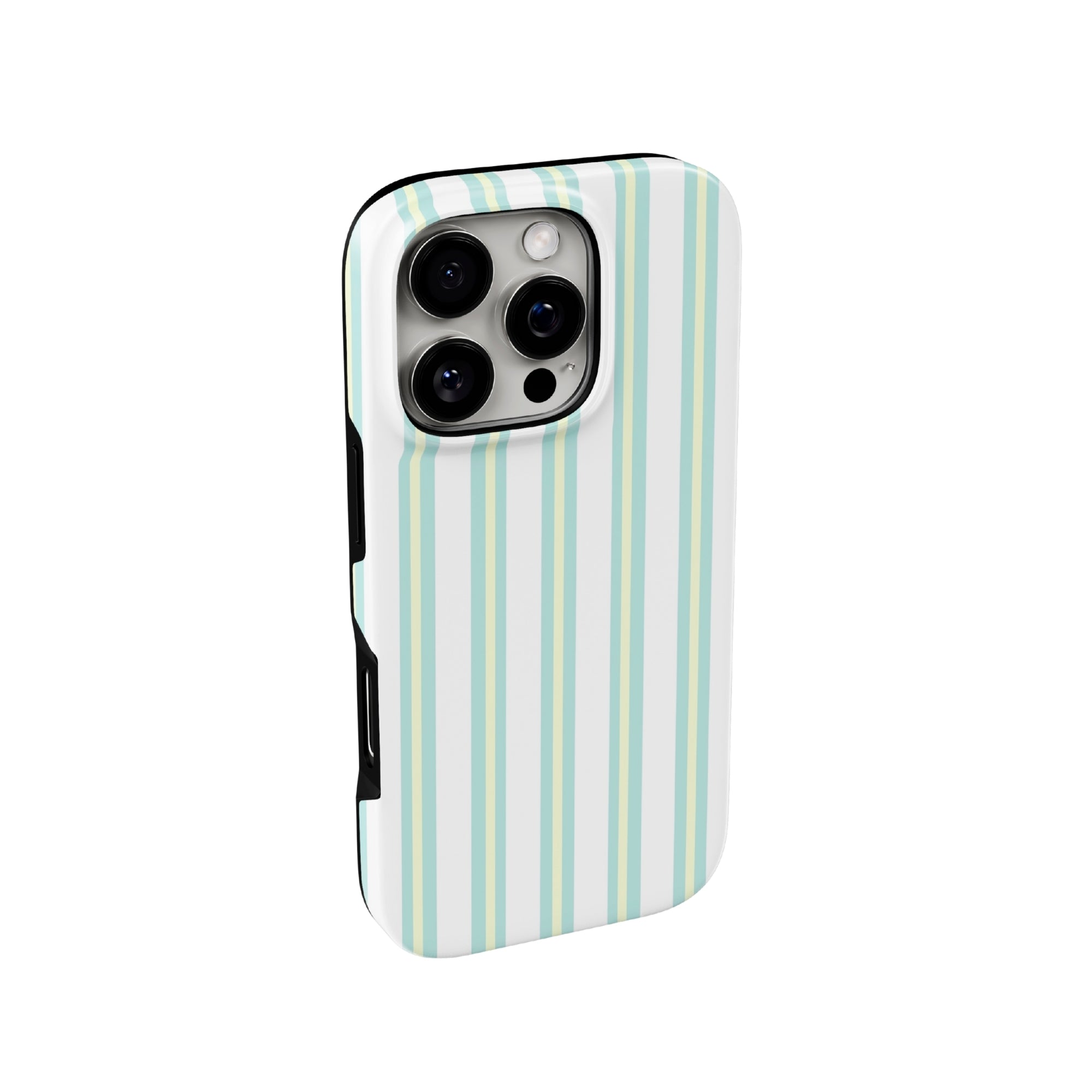 Phone case with vertical striped pattern on a white background