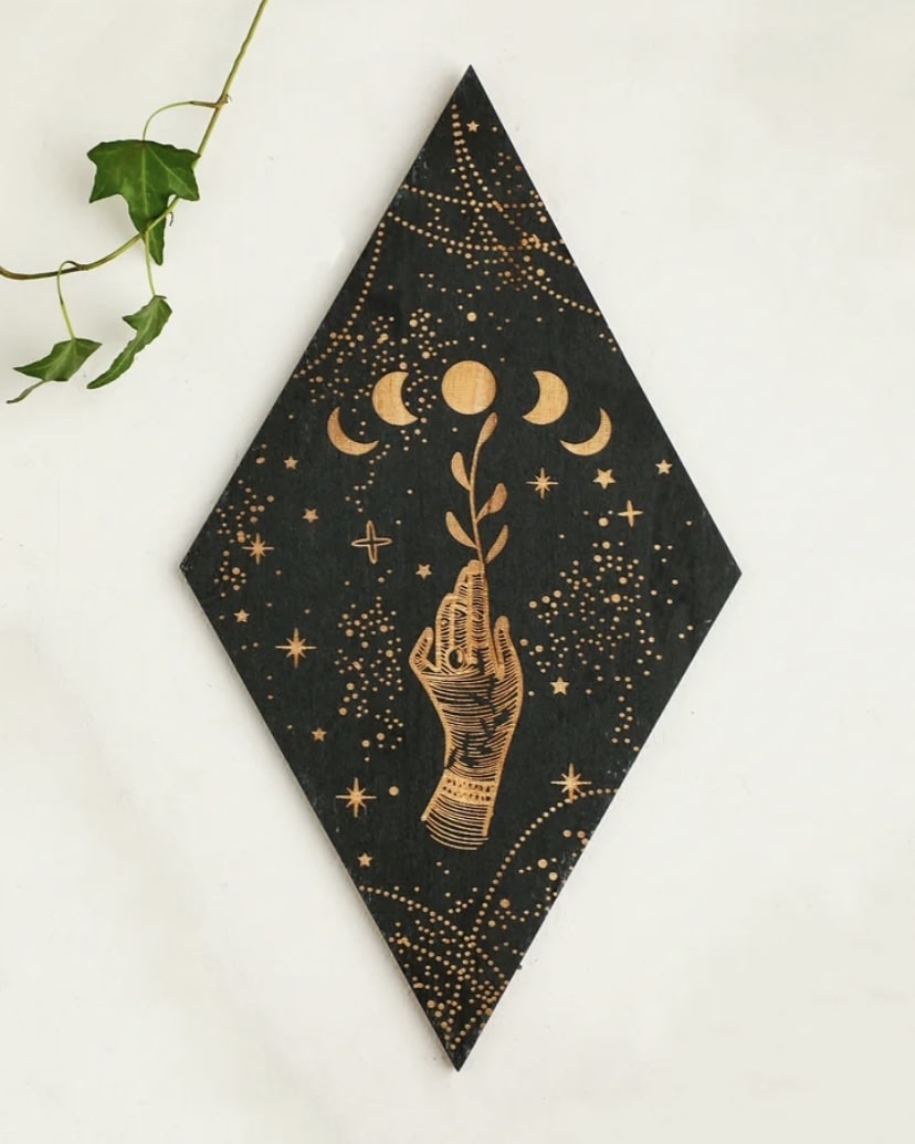 Witchy black wooden moon phase decor for aesthetic room